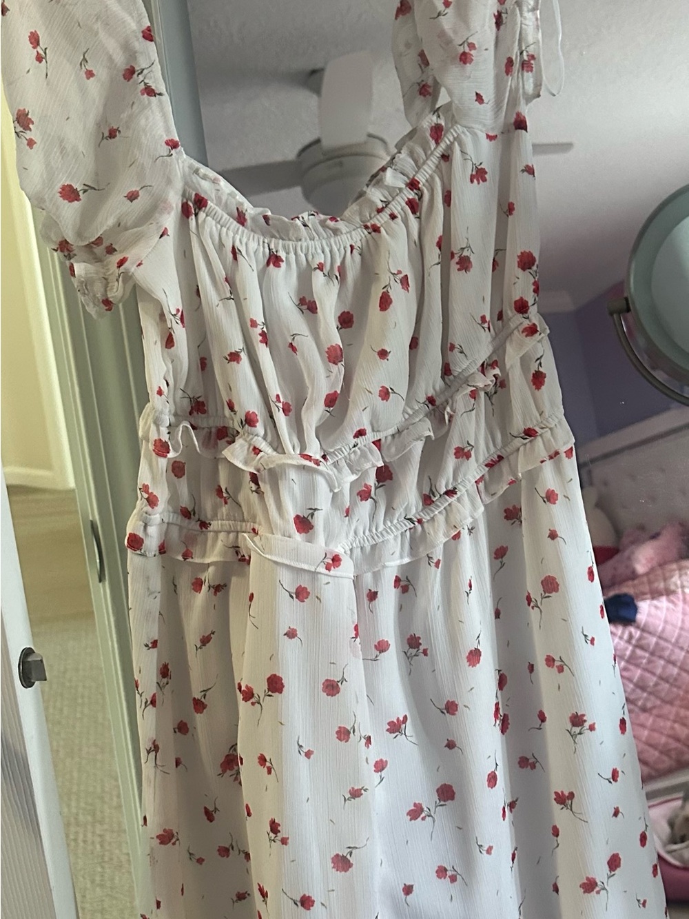 Windsor White Dress with Red Rose Print